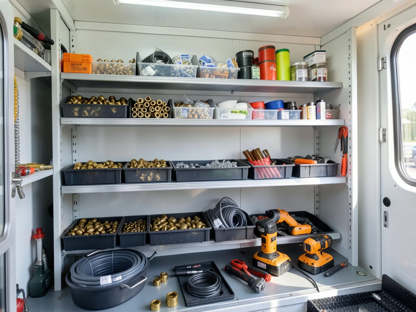 Well-stocked plumbing service truck inventory in Upland CA