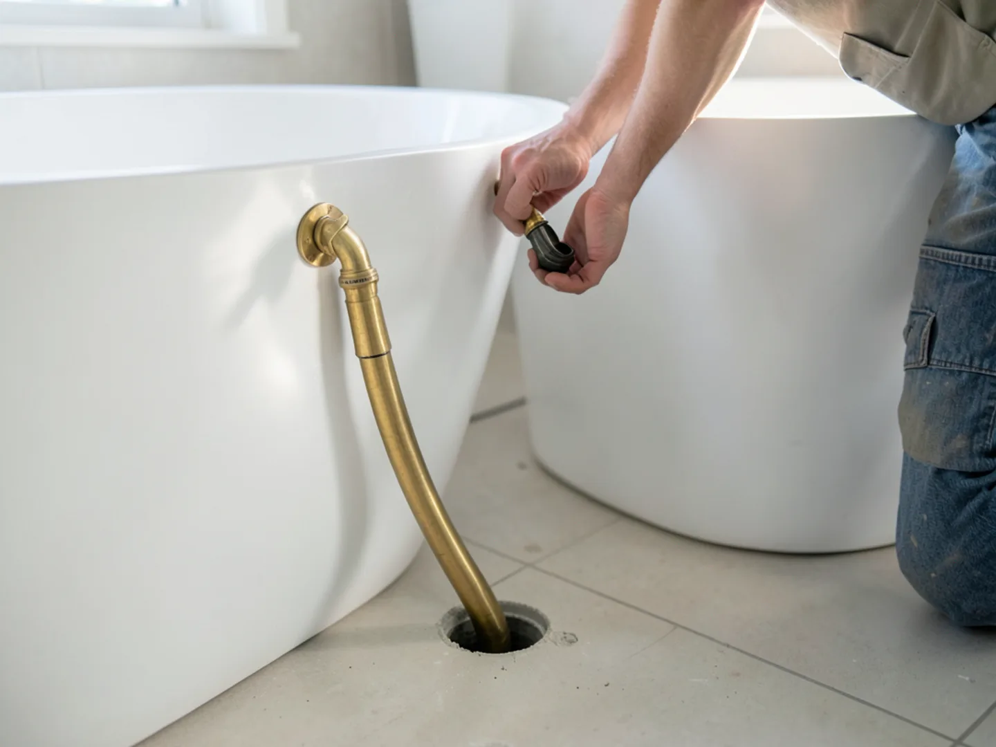 Connecting freestanding bathtub drain assembly - Plumbing Services Upland CA
