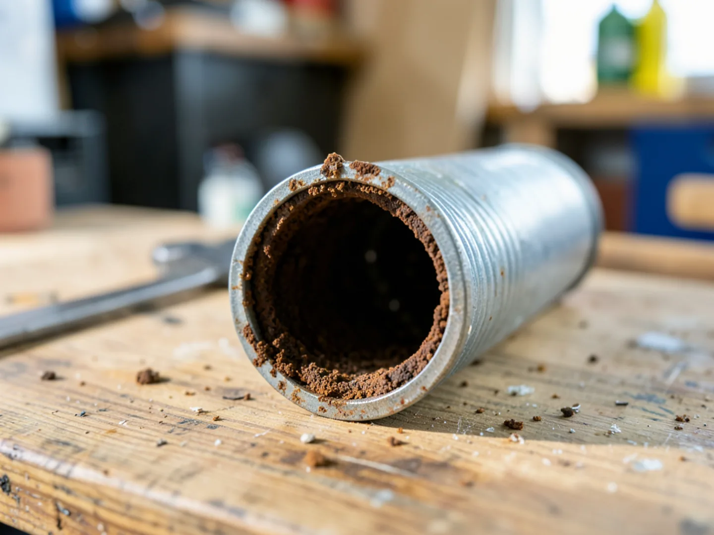Severely corroded galvanized pipe cross section - Plumbing Services Upland CA