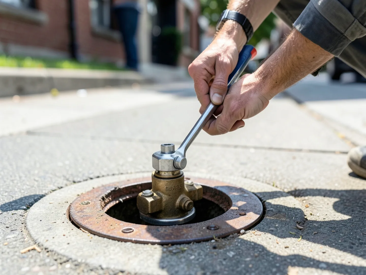Testing outdoor water meter shutoff valve - Plumbing Services Upland CA