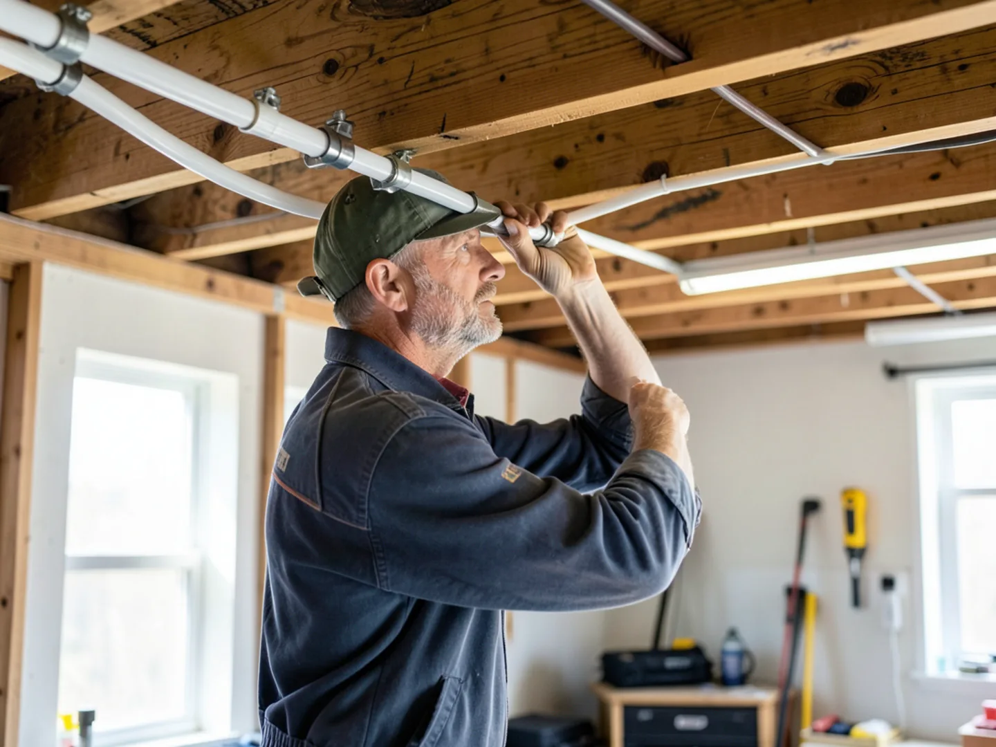 Direct overhead pex reroute pipe installation - Plumbing Services Upland CA