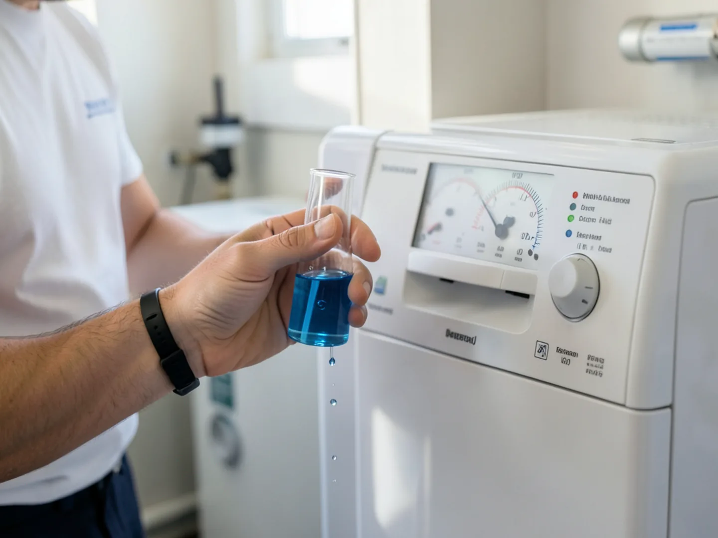 Testing filtered water hardness with reagent - Plumbing Services Upland CA